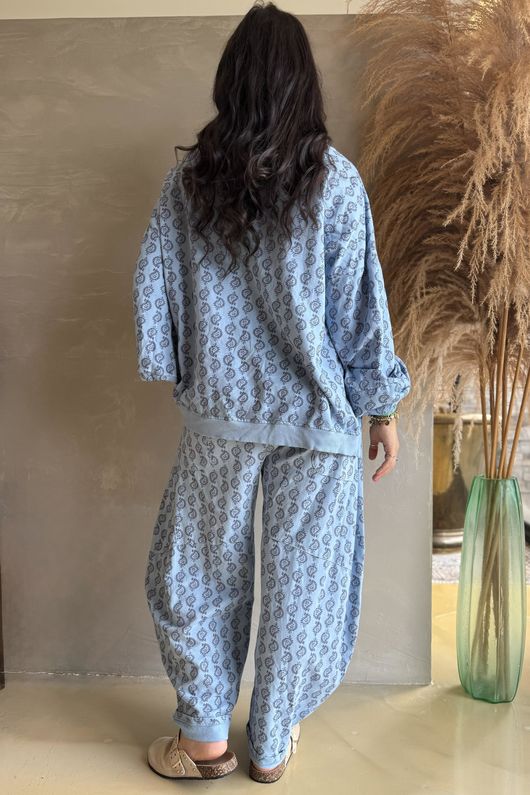 Indira Lantern Sleeve Sweatshirt Baby Blue & Denim